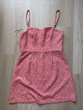 French Connection Pink Red Floral Print Spaghetti-Strap Dress sz 6